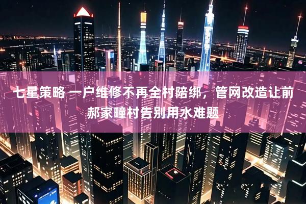 七星策略 一户维修不再全村陪绑，管网改造让前郝家疃村告别用水难题